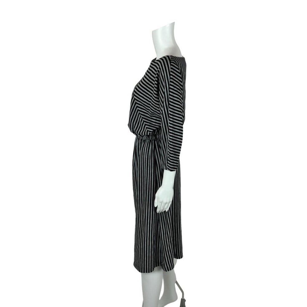 Vintage 80s Striped Dress Women's Medium Black White Slouchy Batwing Sleeves - Picture 7 of 10